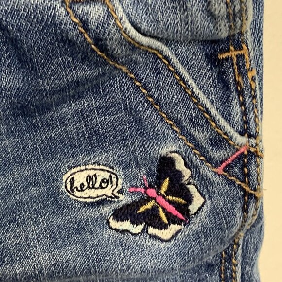 OshKosh B'gosh Vestbak Size 6M Overalls Denim Heart Embroidered Butterfly Snaps - Picture 5 of 12